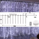 Karácsonyi LED fényfüggöny távirányítóval, akasztó horoggal, 3m x 2m