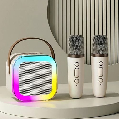 Mini karaoke szett, RGB hordozható Bluetooth hangszóró, 2 mikrofonnal