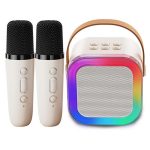 Mini karaoke szett, RGB hordozható Bluetooth hangszóró, 2 mikrofonnal