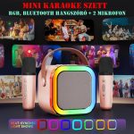 Mini karaoke szett, RGB hordozható Bluetooth hangszóró, 2 mikrofonnal
