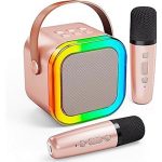 Mini karaoke szett, RGB hordozható Bluetooth hangszóró, 2 mikrofonnal