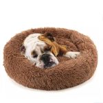Nyugtató kutya , cicaágy, pihe puha szőrmés kutyafekhely, barna 