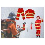 Tűzoltó jelmez felszerelésekkel 