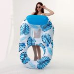 Felfújható levél mintás matrac háttámlával és lábtartóval, 2 pohártartóval