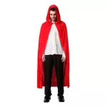 Elegáns, piros, kapucnis bársony köpeny, felnőtt méret 140cm, Halloween jelmez