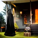 Elegáns, fekete, kapucnis bársony köpeny, felnőtt méret 140cm, Halloween jelmez