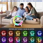 BT-3401 RGB LED lámpa órával, Bluetooth zenelejátszó, vezetéknélküli telefontöltő