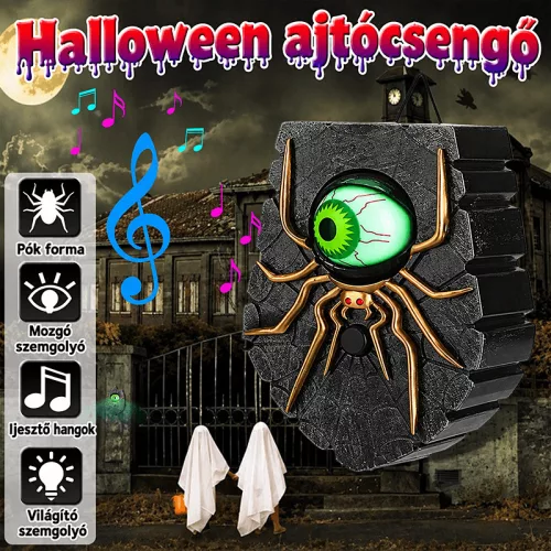 Halloween ajtócsengő mozgó, világító szemmel és rémisztő hanghatással
