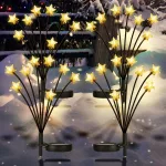 Napelemes kerti LED lámpa, 6 ágú díszvilágítás, világító virág vagy csillag fejjel, 2 db